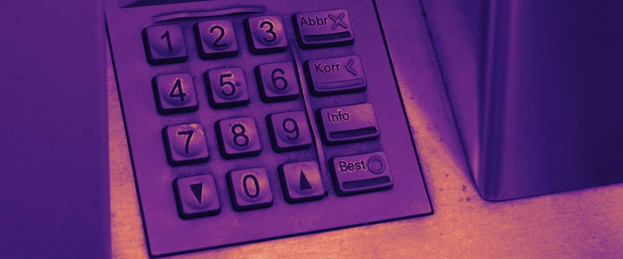 Card payment PIN pad set into a ticket machine