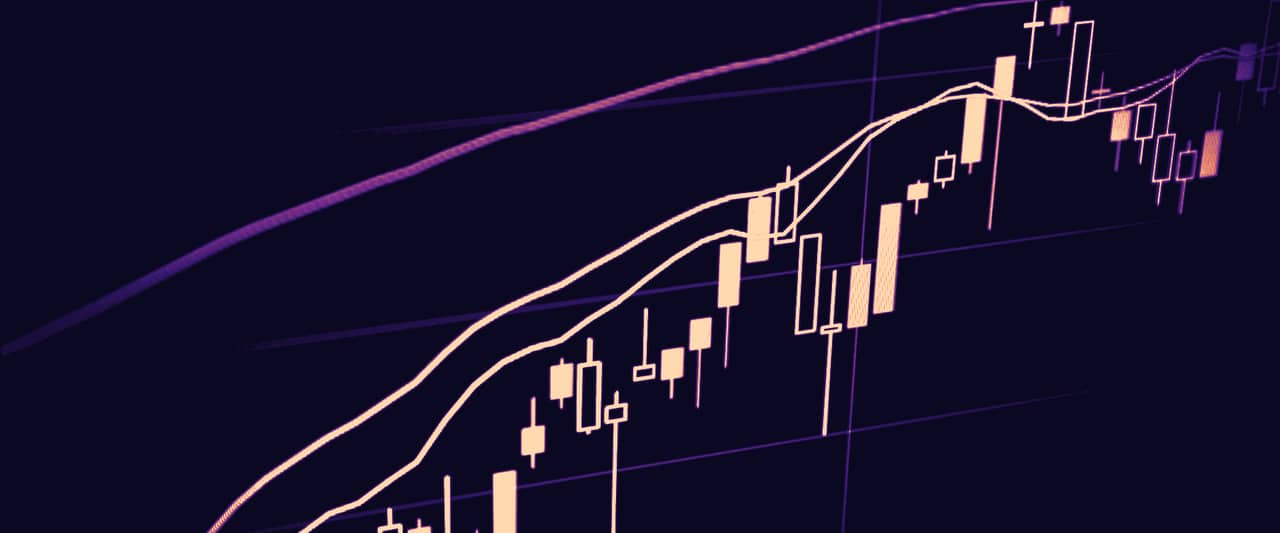 Candlestick price chart on a dark trading screen