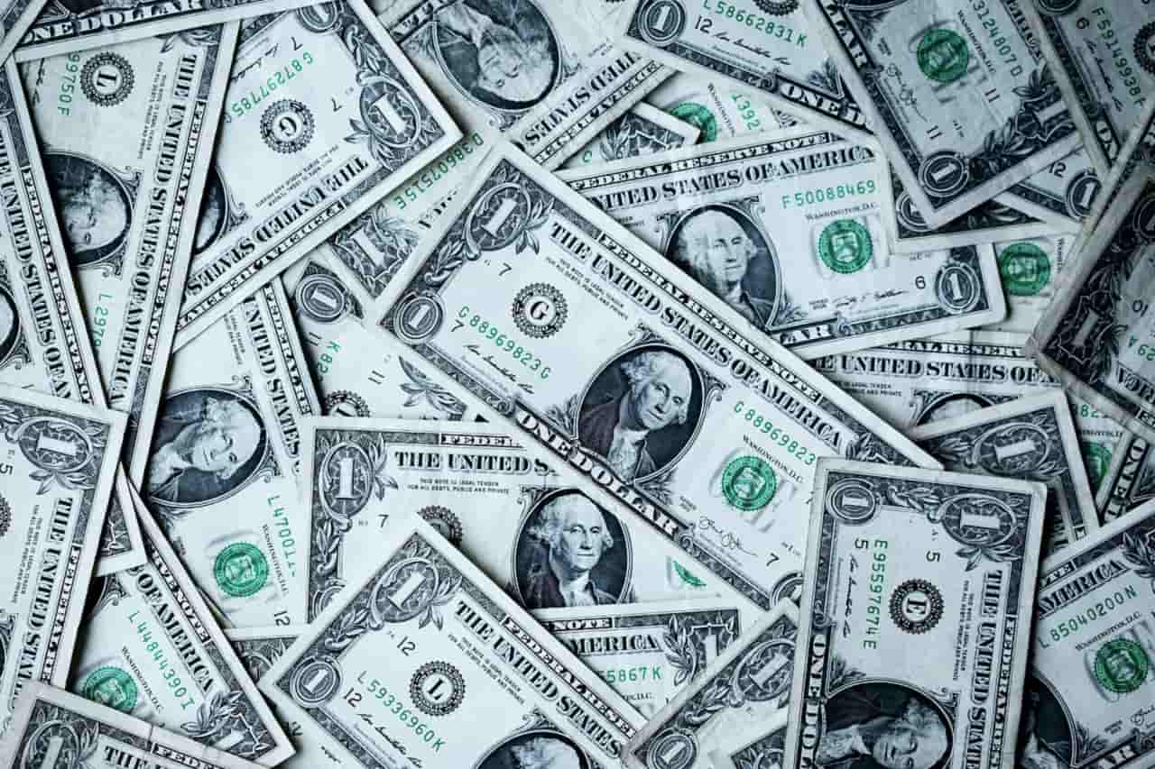 A spread of one dollar banknotes