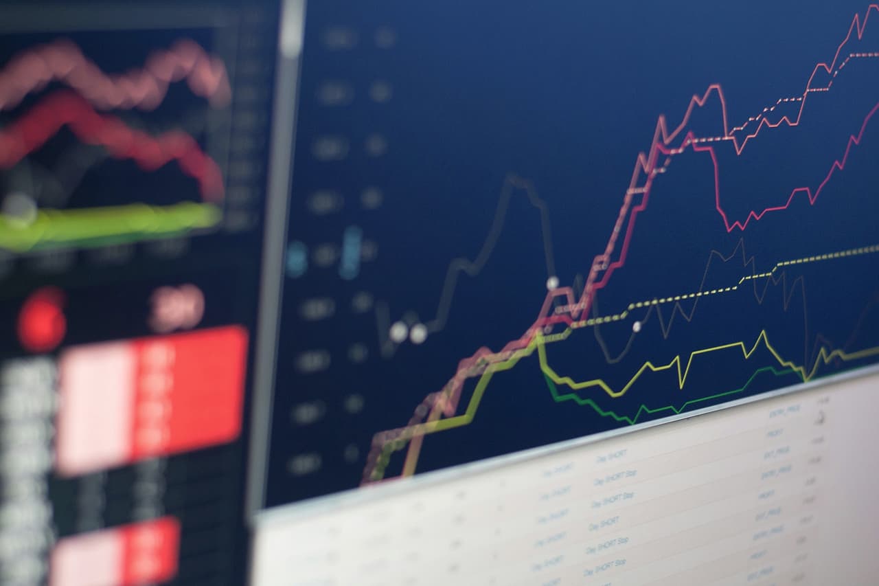 Price lines rising and falling on a trading screen