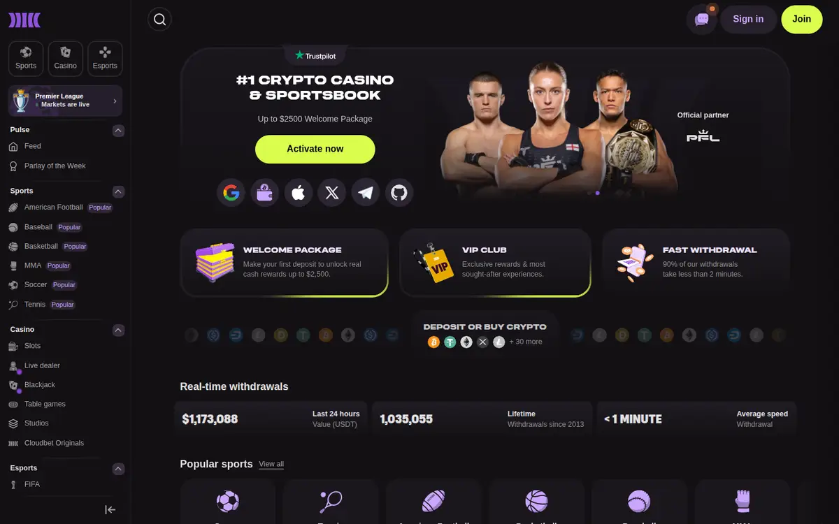 Cloudbet front page, laptop view, 2026-09-28